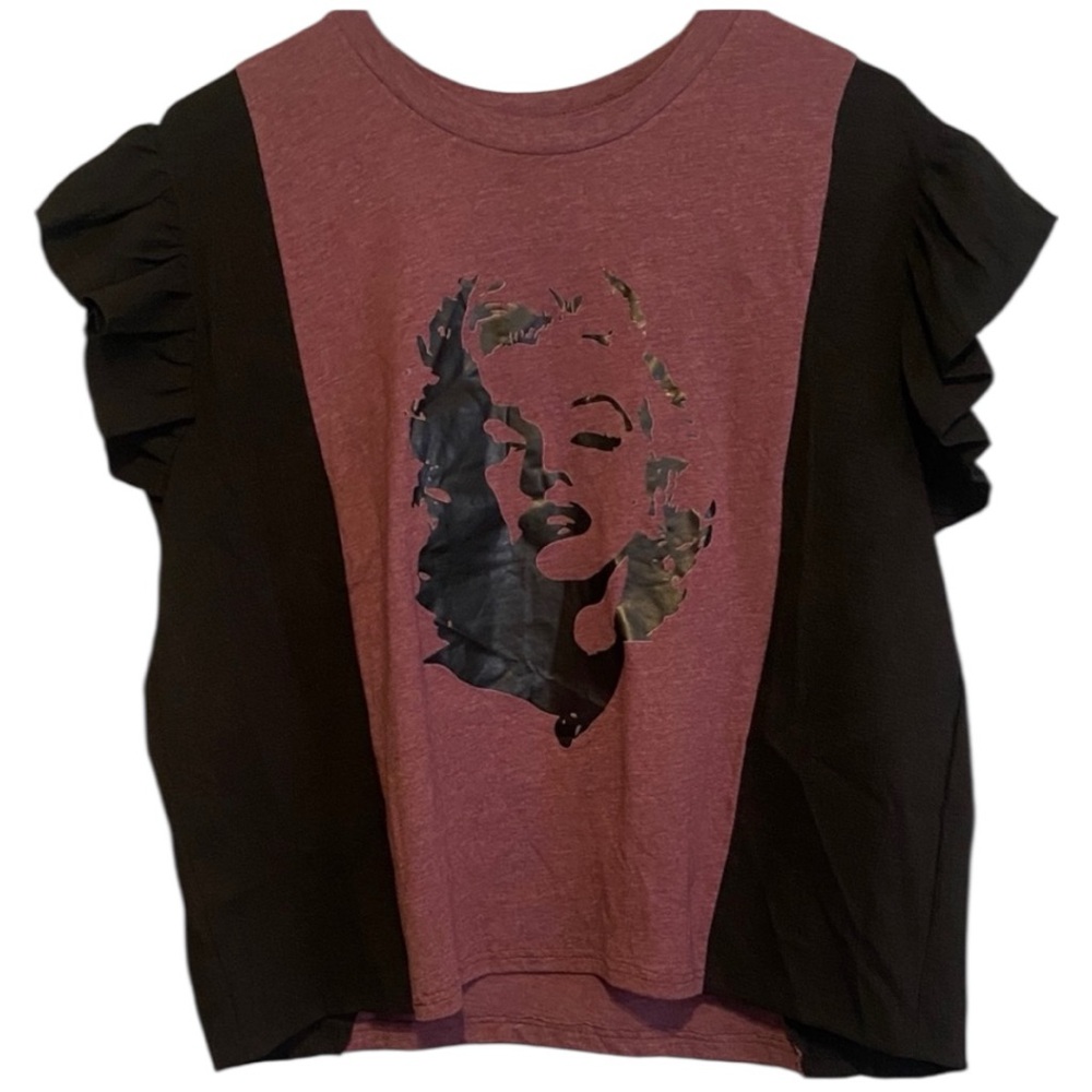 Marilyn Monroe upcycled Graphic Tee with Ruffled Sleeves.